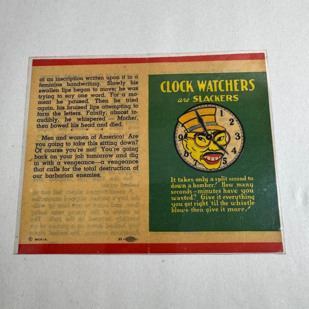 Vintage WWII Propaganda Ephemera Clock Watchers are Slackers MCG-A S.H. McGovern